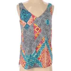 Amanda Uprichard 100% Silk Mixed Print Crisscross Back Tank